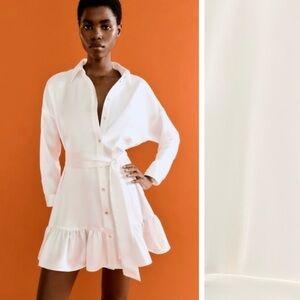 ZARA Satin button down tie ruffled mini dress